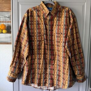 Wrangler Vintage 90s WesWestern Aztec Geo‎ Print Snap LS Shirt, Multi, L